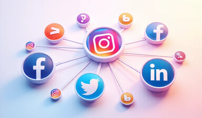 Social media icons and connection graphic