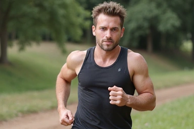 Man running with high energy, symbolizing energy and stamina